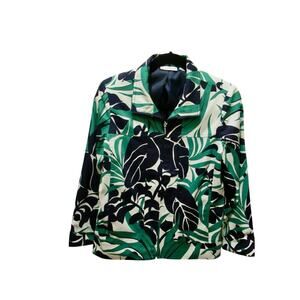 Susan Graver Women’s Medium Cotton Lined Jacket Blue Green White Zip Tropical